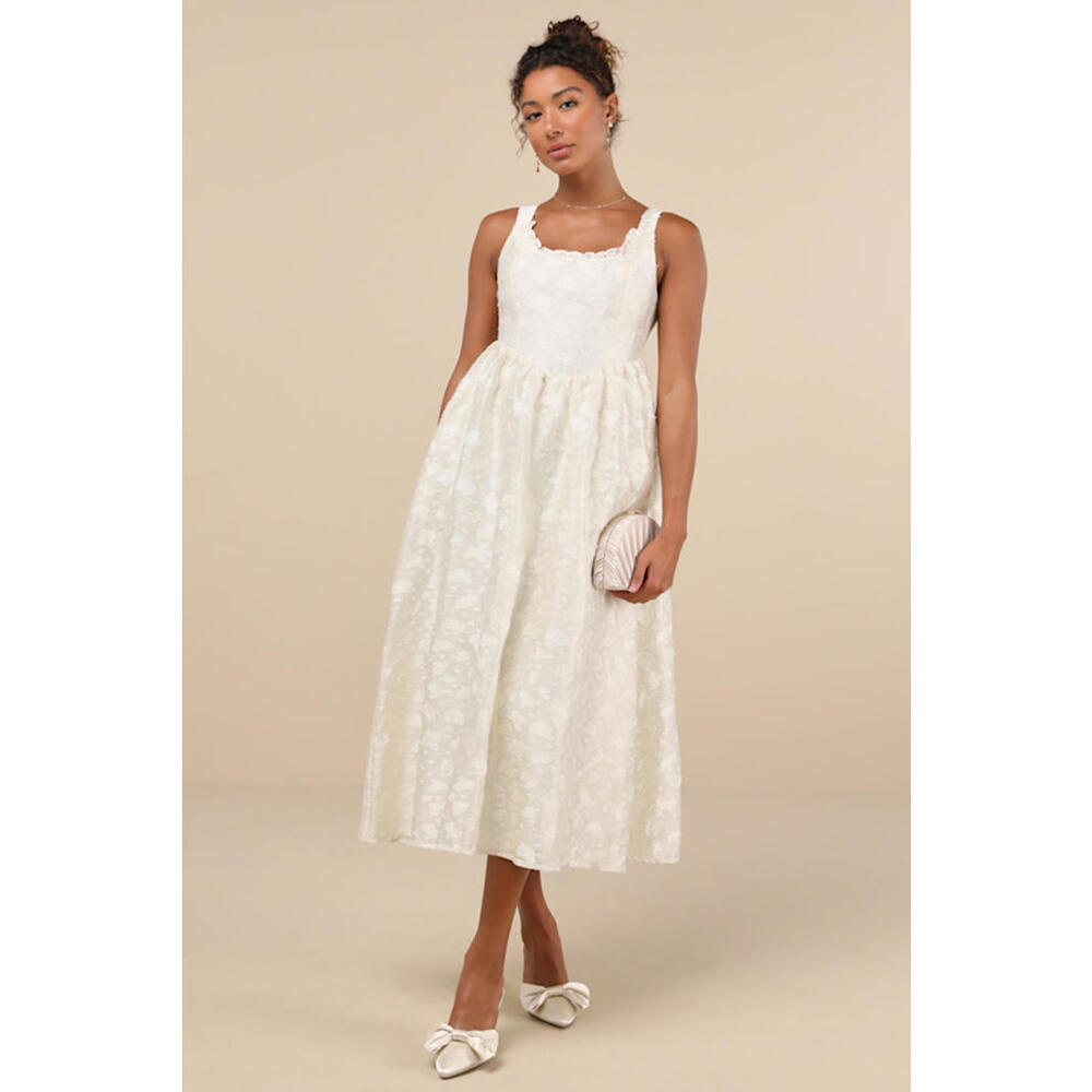 Lulu's Cream Lace Midi Dress